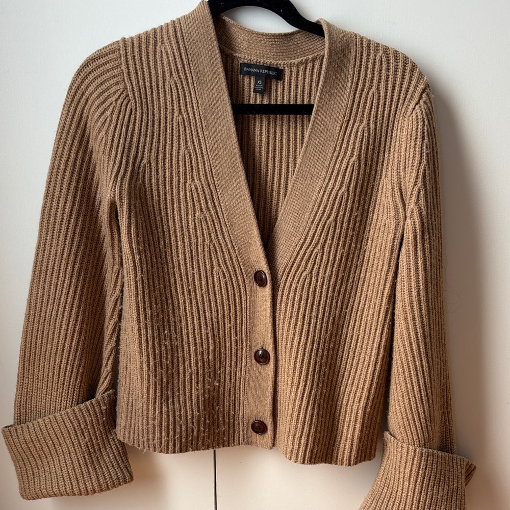 Banana Republic Camel Cardigan with cuffs Brown Button-Up Women's Sweater